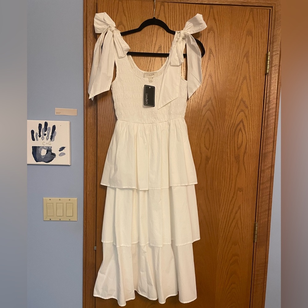 Cleobella White Tiered dress with bow sleeves